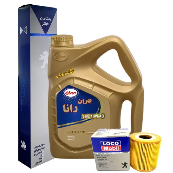 بسته اقتصادی بهران رانا 10w40 Sm به همراه فیلتر روغن و فیلتر هوا مناسب 206 و 207 TU5 - Image 1